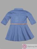 Рубашка для девочки  модель синего цвета удлинённая с поясом. купить оптом