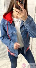 Куртка женская джинсовая с красным поясом купить оптом
